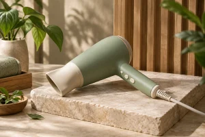 Máy sấy tóc màu xanh sage và kem