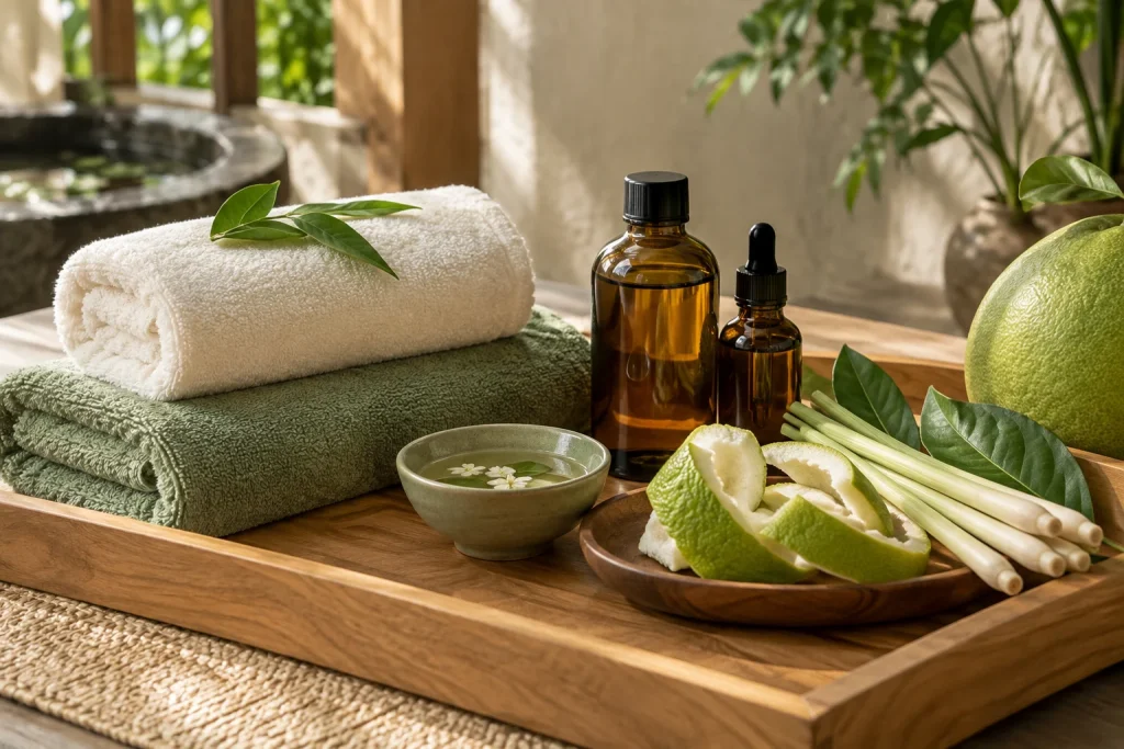 Khăn và tinh dầu trong liệu trình chăm sóc